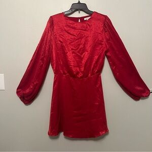 Flying‎ Tomato Red Satin Mini Long Balloon Sleeve Dress Size Medium